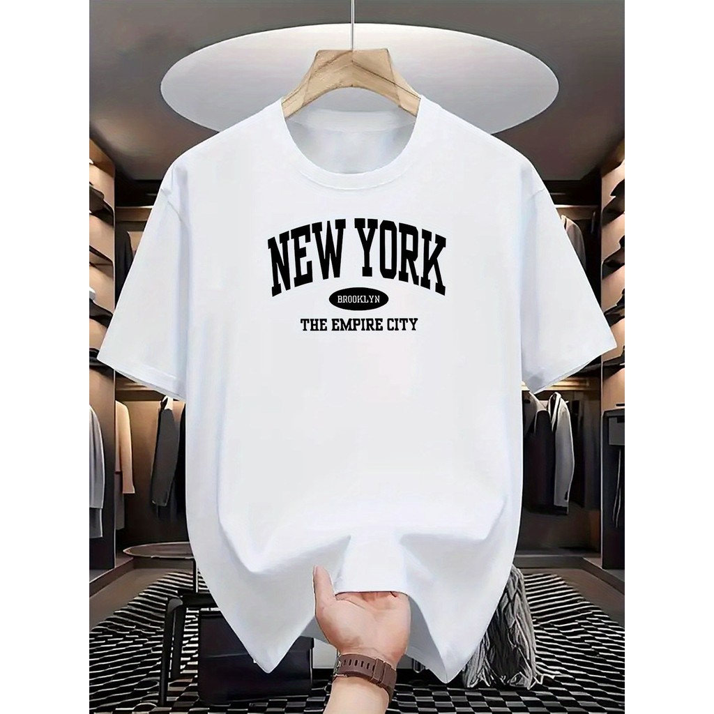 Camiseta Masculina Estilo Streetwear com Estampa de New York De Algodão, Gola Redonda, Manga Curta