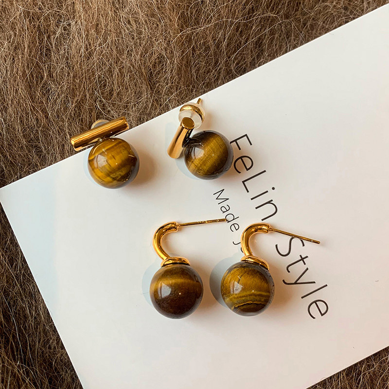 Merad brincos de olho de tigre dourado Natural feminino nicho de alta qualidade brincos de pedra áspera