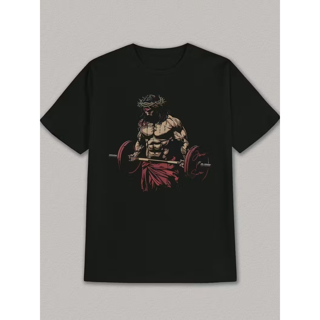 Camiseta Masculina Academia Jesus Bombado Lançamento 100% algodão Unissex Plus Size Oversized Premium - Estampaê