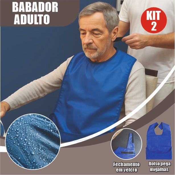kit 2 Babador PVC Adulto Impermeável Reutilizável Bolso Lavável Refeição Proteção Leve Tecido