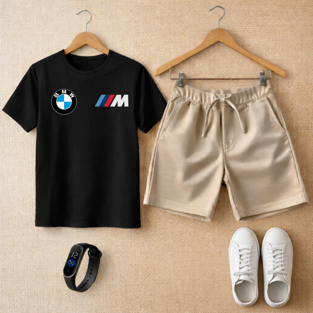 Conjunto Infantil Camiseta e Bermuda Moletinho BMW e Relógio de Led Incrivel em Oferta na Shopee