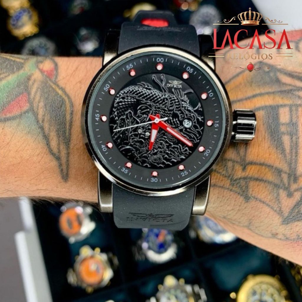 Relógio Invicta Masculino Yakuza Dragon S1  Relógio Réplica Primeira Linha Fashion  Dragão com caixa