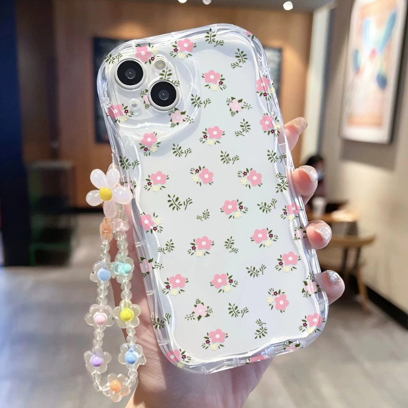 Cura Flores Rosa Com Pulseira Caso De Telefone Para Redmi Nota 14 Pro Plus 14s Turbo 4 3 A5 15 15C Onda 3D Capa Traseira