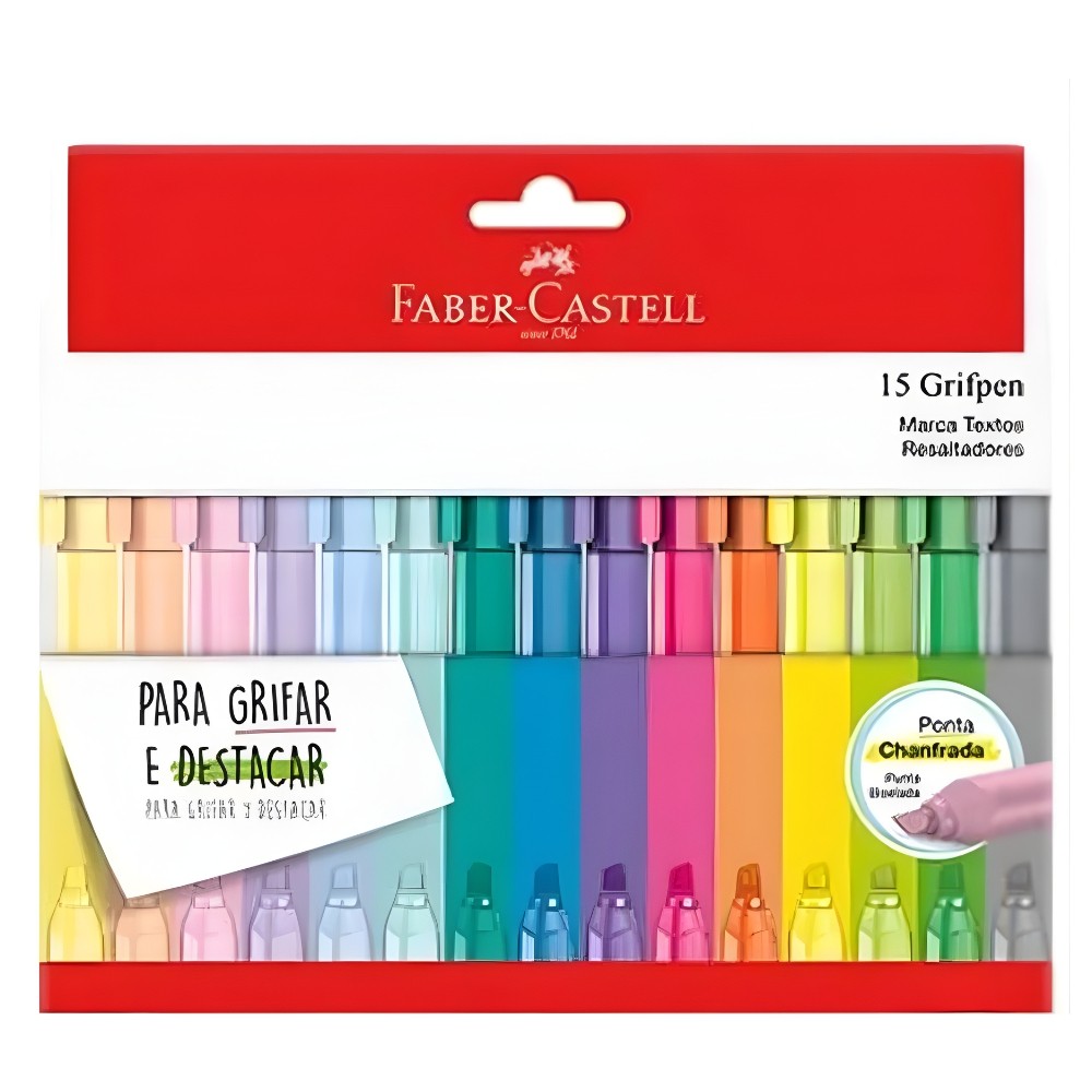 Marcador De Texto Faber Castell Grifpen Com 15 Cores MT/ES15ZF em Oferta na Shopee