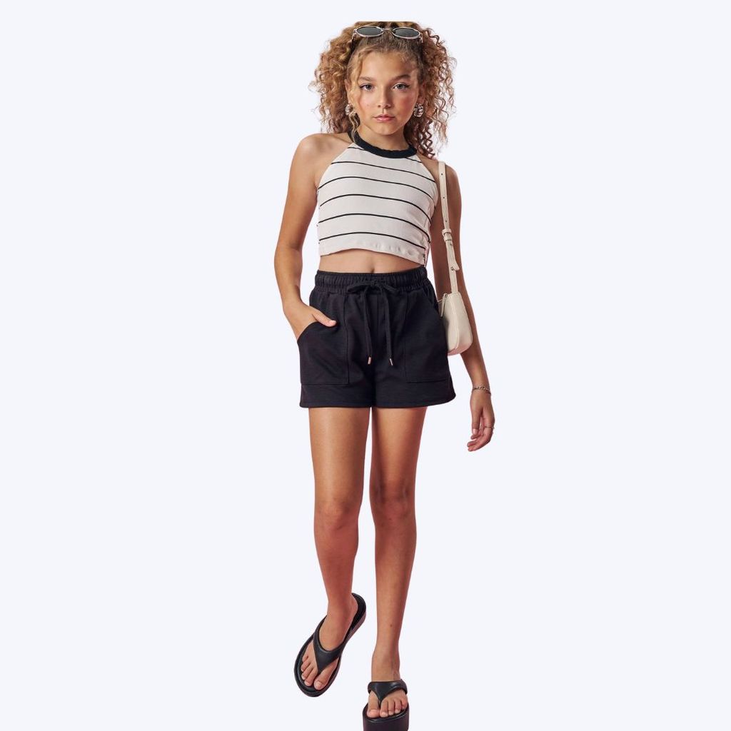 Conjunto Blusa Cropped em Cotton e Shorts em Malha Strech Juvenil Feminino Vic&amp;Vicky  83899