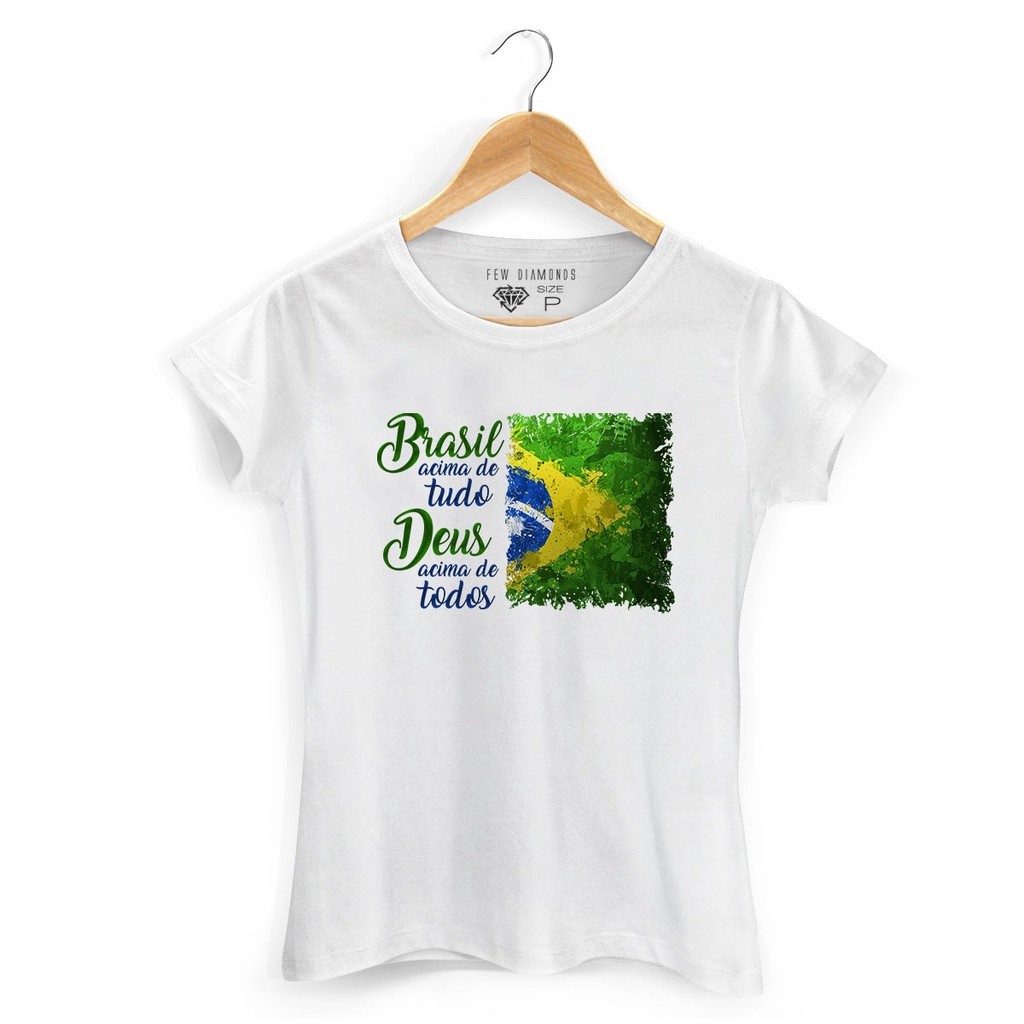 Camiseta Baby Look Deus acima de Todos - Bandeira Do Brasil