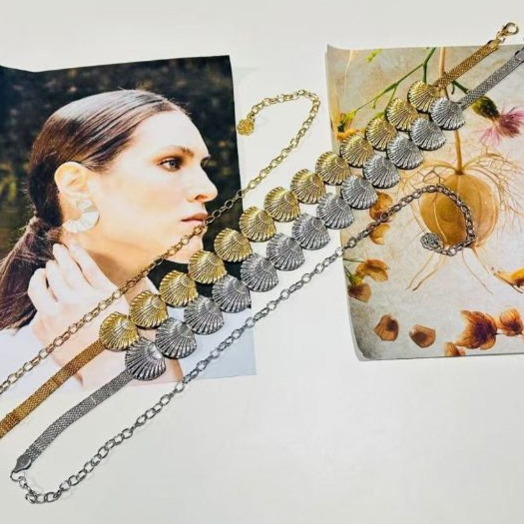 Corrente Moda Cinto Dourado Prata Estiloso Acessório Feminino Moda Influencer MK25-18