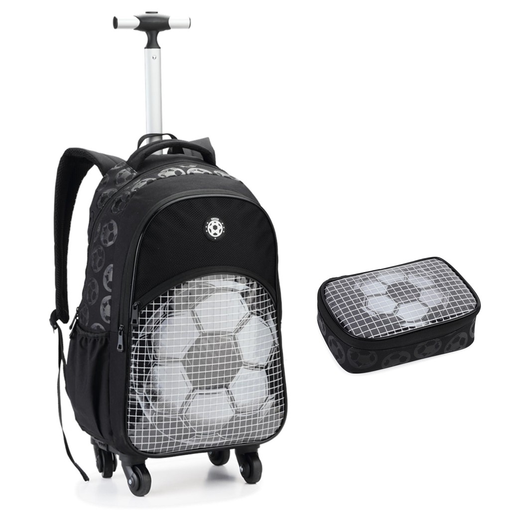 Kit Mochila c/ Rodas Juvenil e Estojo Futebol 19" Preto em Oferta na Shopee