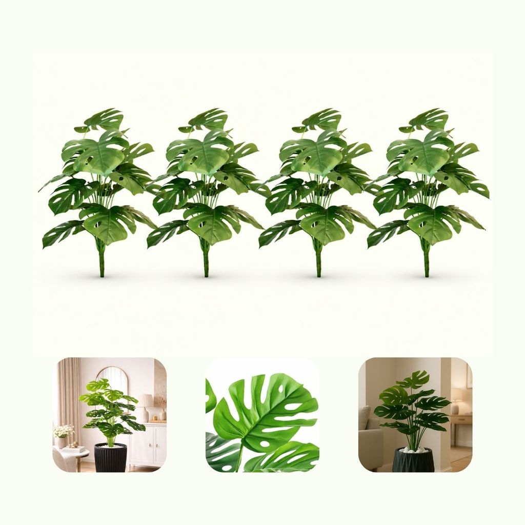 Kit 4 Planta Artificial Costela de Adão Decoração Sem Vaso