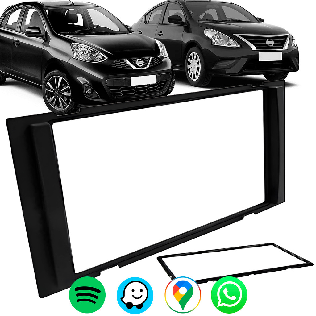 Kit Multimidia H-Tech 7 Pol Carplay Android Auto + Moldura 2 Din Nissan March Versa 2015 até 2019