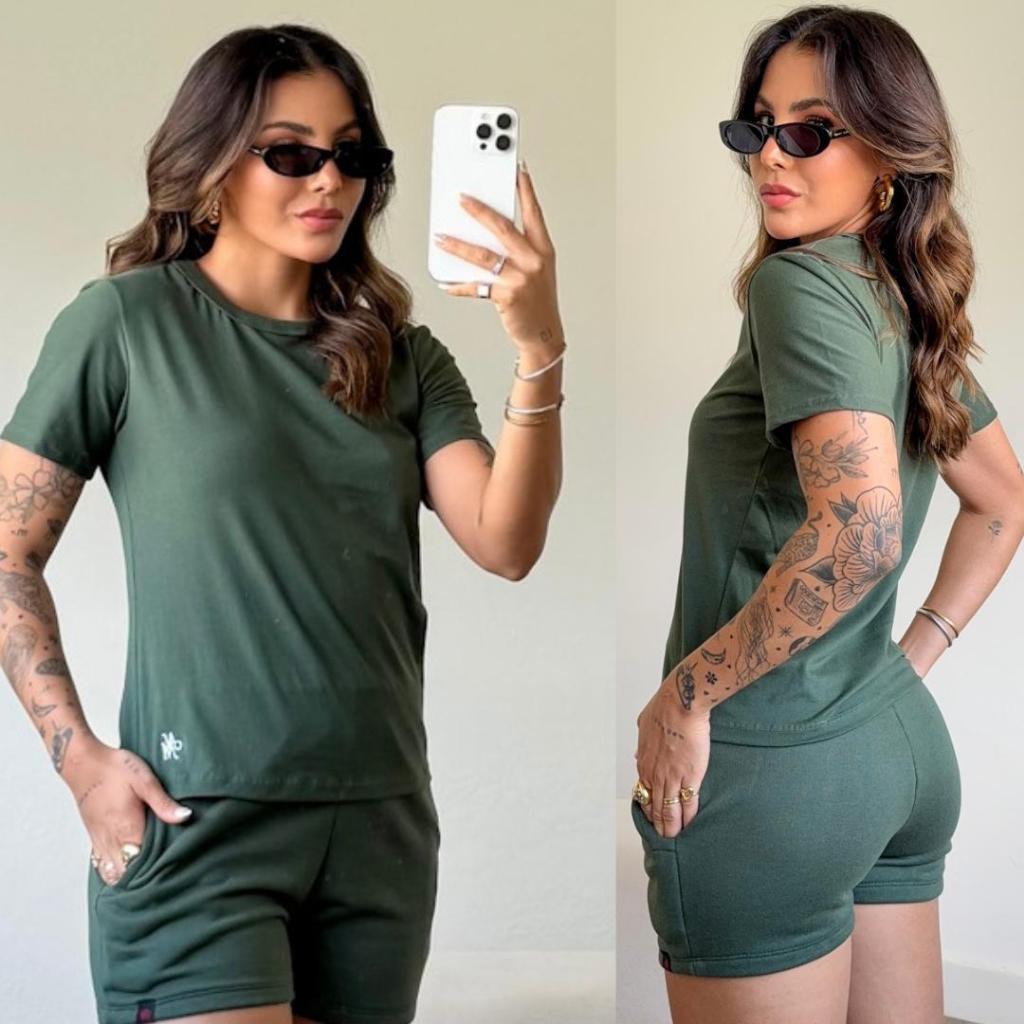 Conjunto Feminino blusa basica camisa básica feminina mais short feminino moletom conjunto feminino basico pra dia a dia