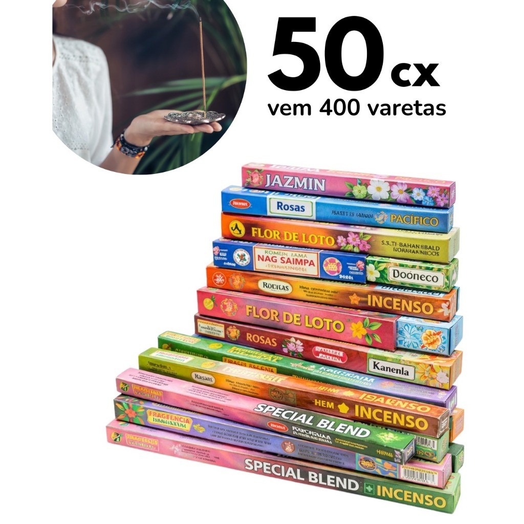 Incenso Natural Aromas Sortidos Special Blend 50 Caixas 400 Varetas Relaxamento em Oferta na Shopee