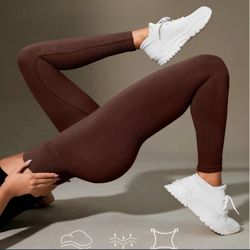 Calça Legging Canelada de Cintura Alta Sem Costura para Academia Feminina, Elástica e Fitness em Oferta na Shopee