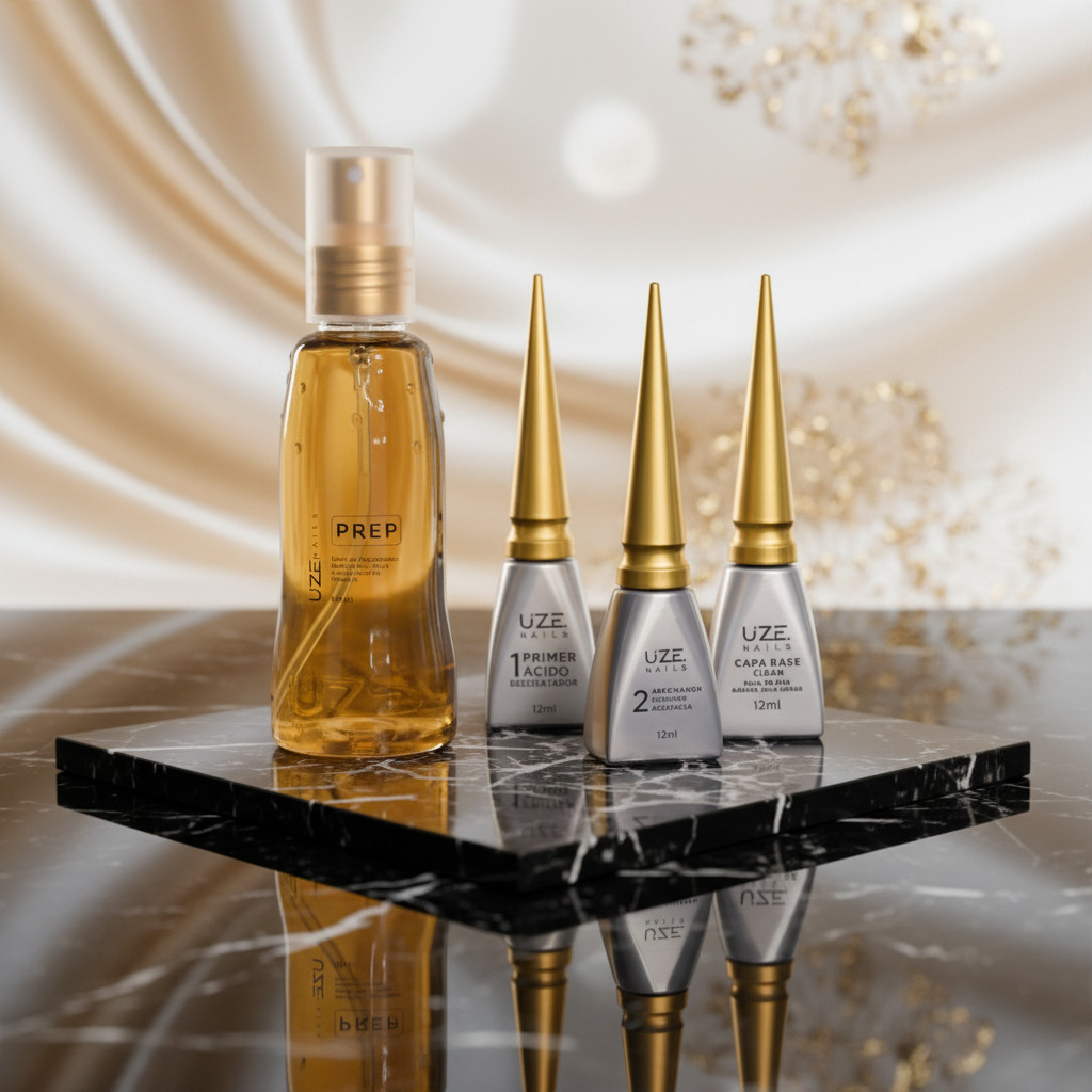 Kit Anti-Infiltração Uze Nails – Prep 120ml + Primer Ácido + Adesivador + Capa Base Clear 12ml