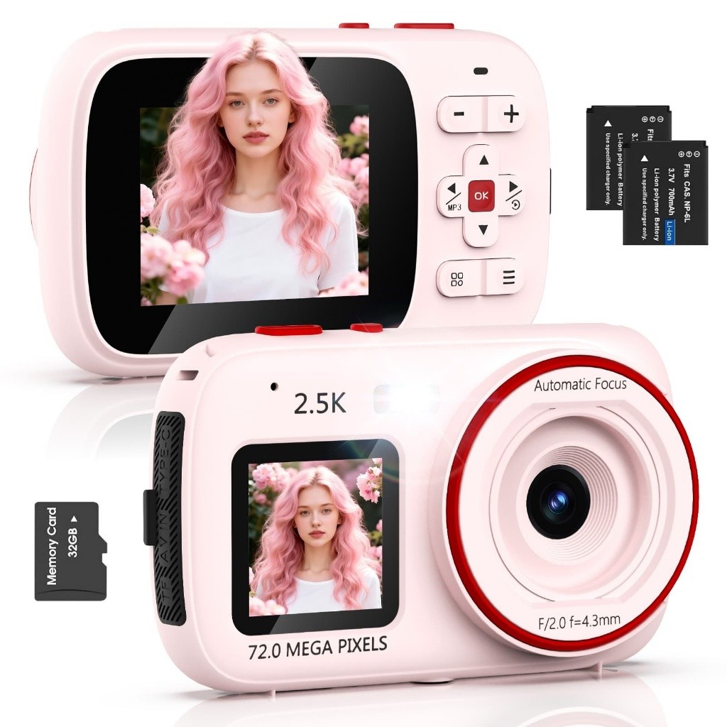 Câmera Digital Dual Screen 4K HD-72mp 16X Zoom Compact Point & Shoot Anti Shake Portátil Com cartão de memória 32GB