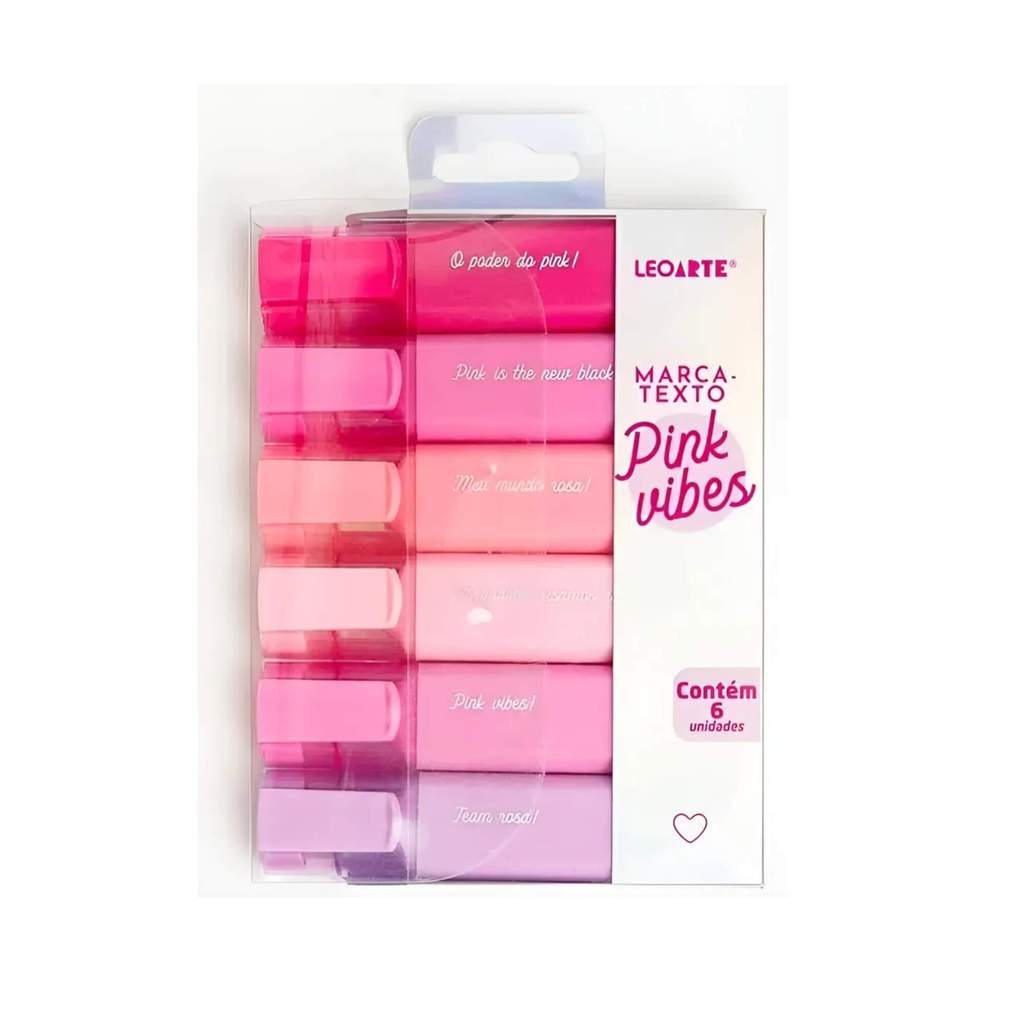 Estojo com 6 Cores de Marca Texto Pink Vibes Leoarte Leonora - 96154 em Oferta na Shopee