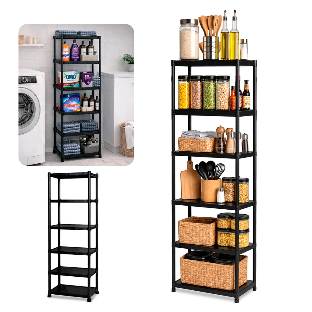 Prateleira Modular Lavanderia Desmontável Multiuso Estante Organizadora de Plástico Com Pezinhos 6 Andares — imagem 1