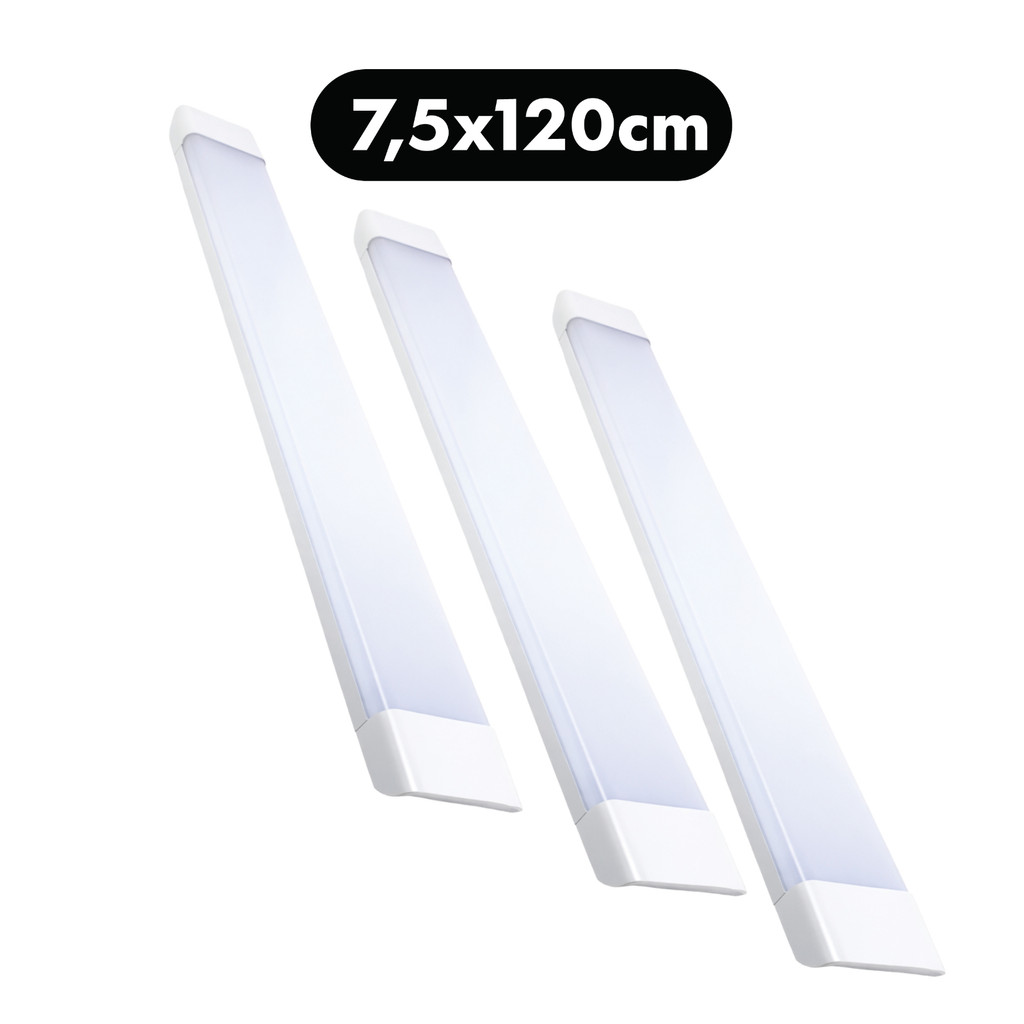Kit 3x Luminaria slim Led 80w Plus 7,5x120cm Linear com calha sobrepor em Oferta na Shopee