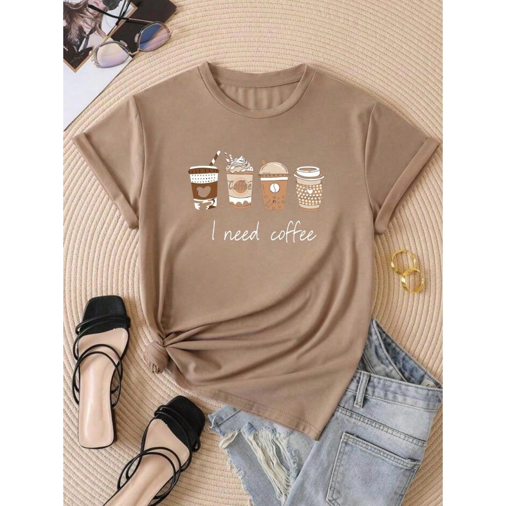 Camiseta T-shirt Coffe Café Tendencia 100% Algodão Promoção Blusa Feminina Dia a Dia em Oferta na Shopee