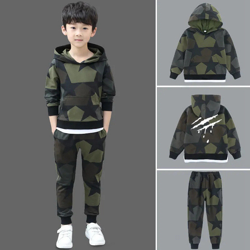Versão coreana roupas camufladas infantis moda menino terno bonito médio grande roupas infantis pequenas suéter infantil