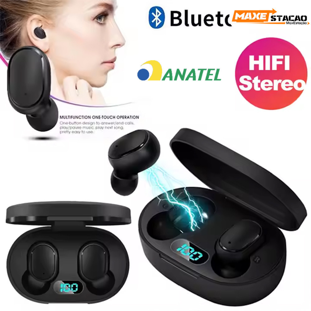Mini fone de ouvido Android e iOS E6s/A6S com tela Digital LED. Fone de ouvido TWS Bluetooth 5.0 sem fio.