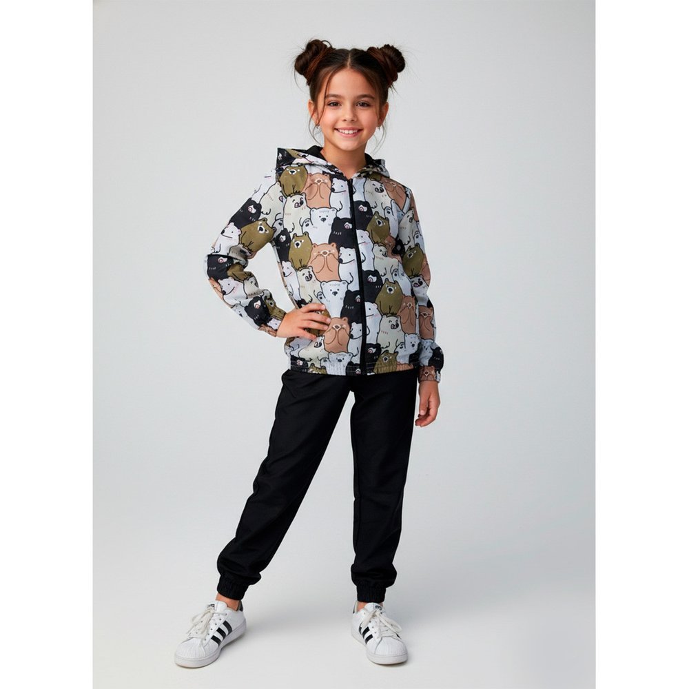 Conjunto Infantil Menina Corta Vento C/Capuz Ursos Preto 172 - Laluna em Oferta na Shopee