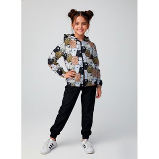Conjunto Infantil Menina Corta Vento C/Capuz Ursos Preto 172 - Laluna em Oferta na Shopee
