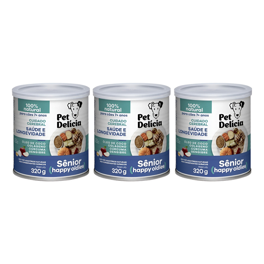 KIT C/3 ALIMENTO ÚMIDO PET DELÍCIA SENIOR 320G CÃES