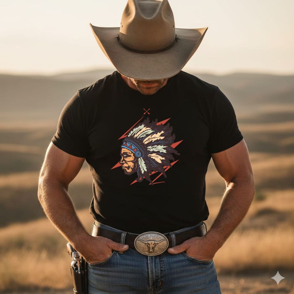 CAMISETA  COUNTRY  MASCULINO ESTAMPA INDIO 100% ALGODÂO  MODA  COUNTRY ESTILO E CONFORTO
