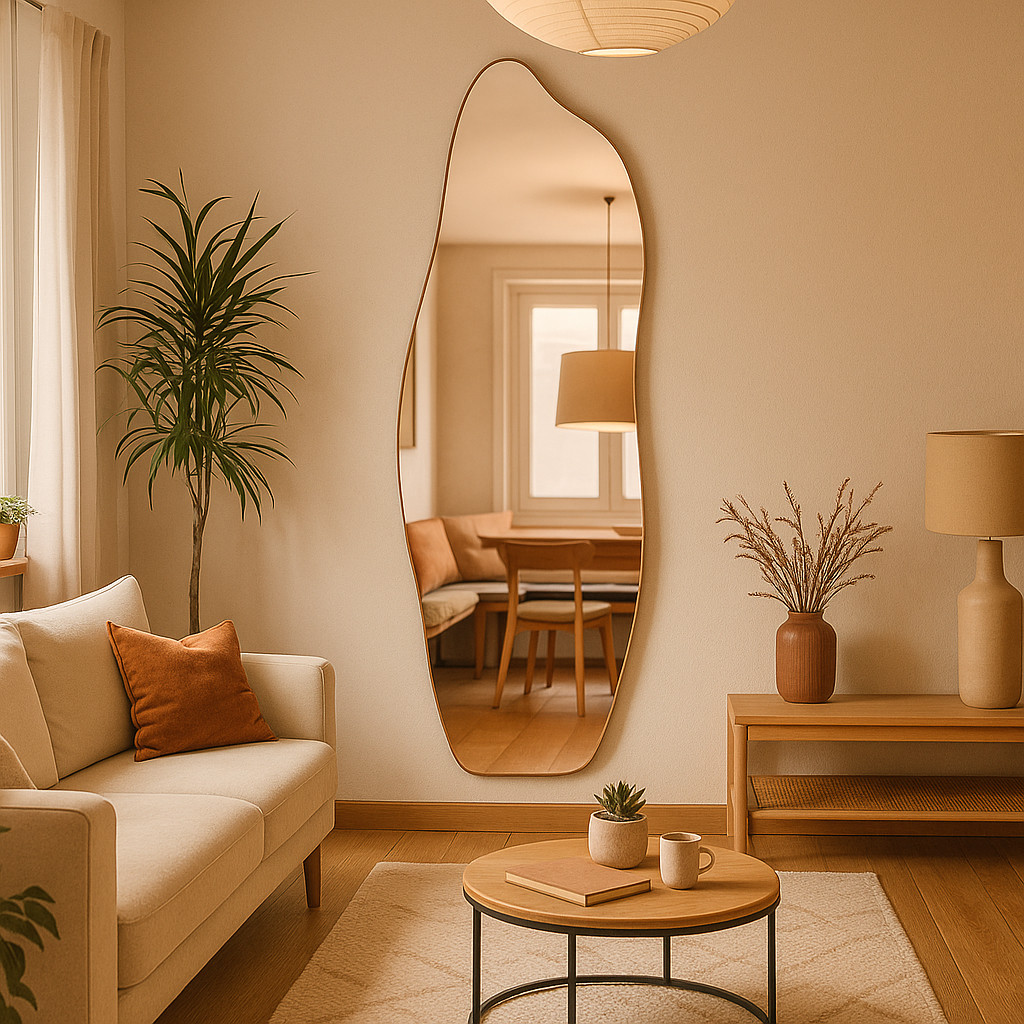 Imagem Espelho Orgânico Grande 150x40cm Corpo Inteiro Decoração Luxo Sala Quarto