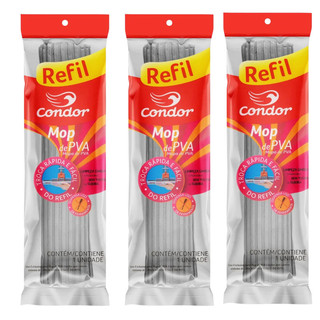 KIT 3 REFIL MOP PVA CONDOR ORIGINAL RODO MÁGICO LAVA E SECA TODOS OS TIPOS DE PISOS