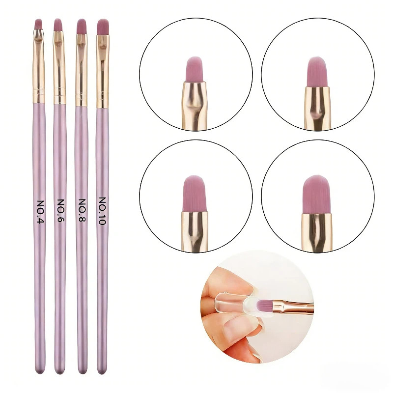 Kit c/ 4 Pincéis Língua de Gato para Decoração de Unhas e Nail Art em Gel Profissional Manicure