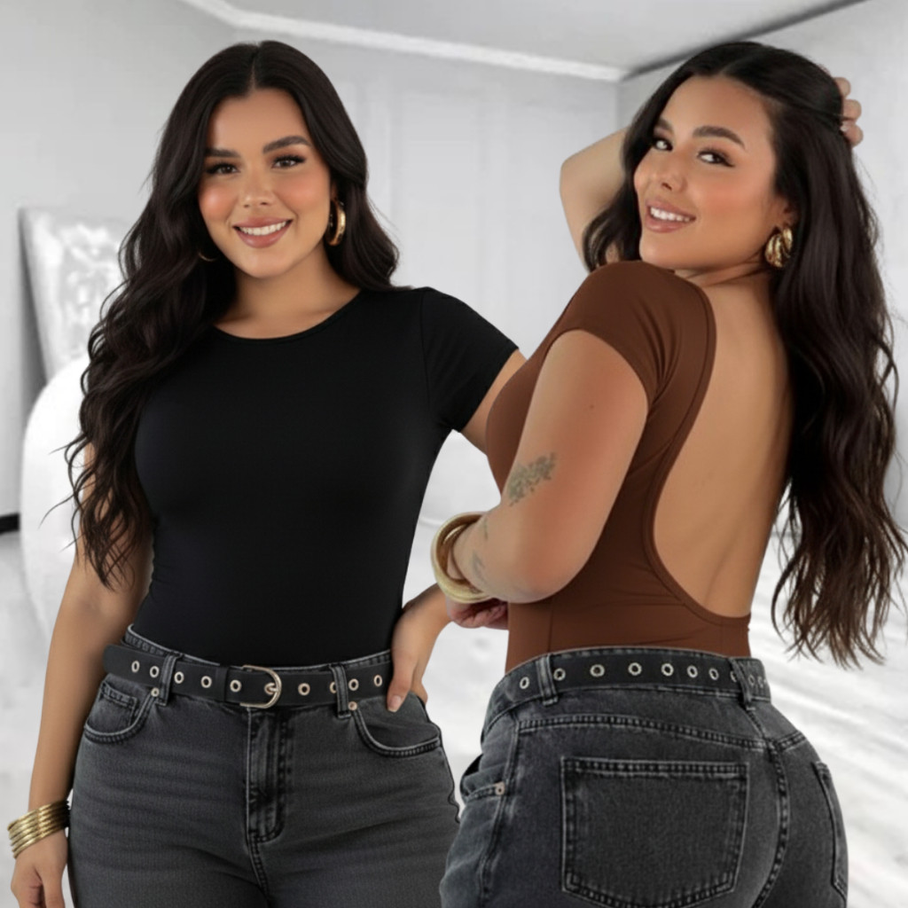 Kit 2 Body Feminino Manga Curta com Decote Profundo nas Costas Tamanho Único 36 ao 42 Cores Variadas em Oferta na Shopee