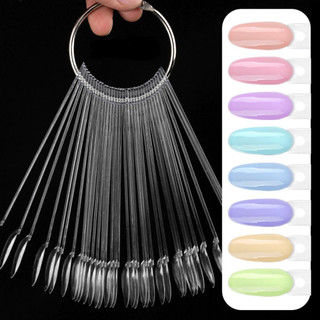 50 Pçs Mostruario De Unhas Display De Esmaltes Formas de Ballerina,Stiletto,Reta,Redonda Trasnparente/Bege Extra Longo