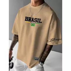 Camiseta Masculina Streetwear Algodão Penteado Infantil Adulto Plus Size Estampa Brasil Pais Seleção Over