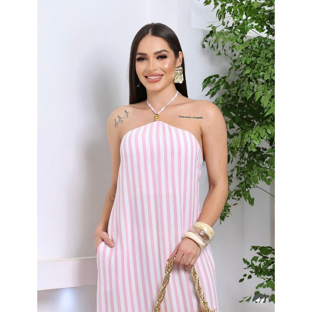 Vestido Feminino Listrado Casual | Com Bojo | Perfeito em Oferta na Shopee