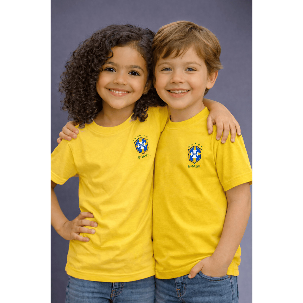 Camiseta Camisa blusa Infantil Com Bandeira do Brasil. 100% Algodão