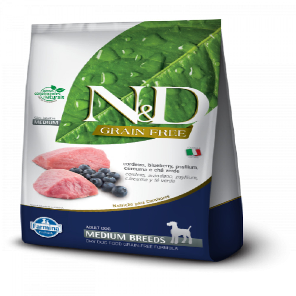 Ração N&D Prime Cães Adultos Raças Médias Cordeiro e Blueberry 2.5kg