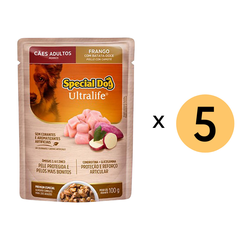 Kit 5 Ração Special Dog Sachê Cães Adultos Frango 100G em Oferta na Shopee