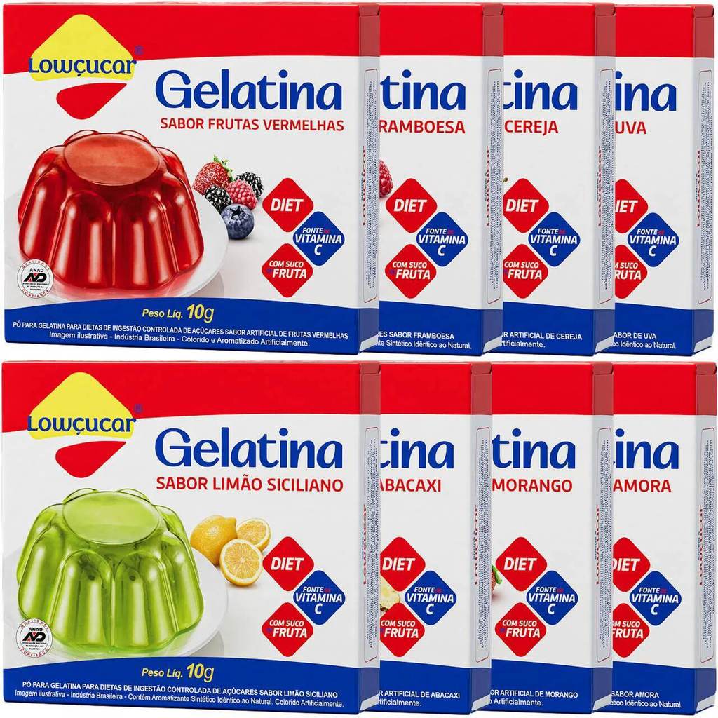 Kit com 8 Unidades de Gelatina Zero Lowçucar 10g Sabores Variados em Oferta na Shopee