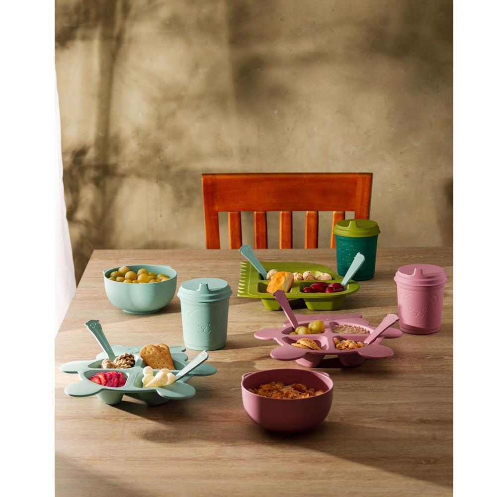 Prato com 2 Talheres Lyor Baby Dino de Bambu e PP Verde em Oferta na Shopee