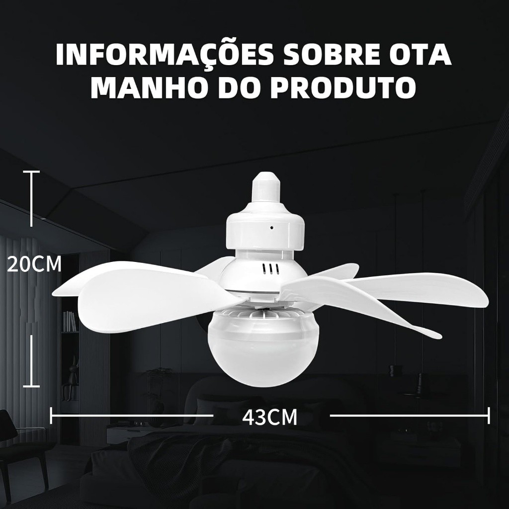 Lâmpada Ventilador 6 Pás 60w/80w De Teto,110V/220V Bivolt E27 Com Controle Luz Ajustável Silencioso