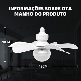 Lâmpada Ventilador 6 Pás 60w/80w De Teto,110V/220V Bivolt, E27 Com Controle Luz Ajustável…
