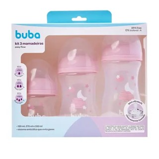 Buba Kit 3 Mamadeiras Anticólicas Easy Flow Nuvem Rosa 120ml, 270ml e 330ml