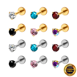 Piercing Labret Orelha Helix Tragus Conch Nariz e Boca - Titânio Cravejado com Zircônia Colorida Redonda