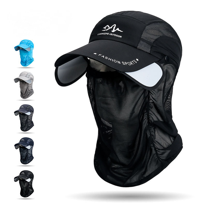 Boné de Beisebol Masculino de Verão com Aba Retrátil, Protetor de Pescoço Removível, Véu Protetor Solar, para Pesca ao A