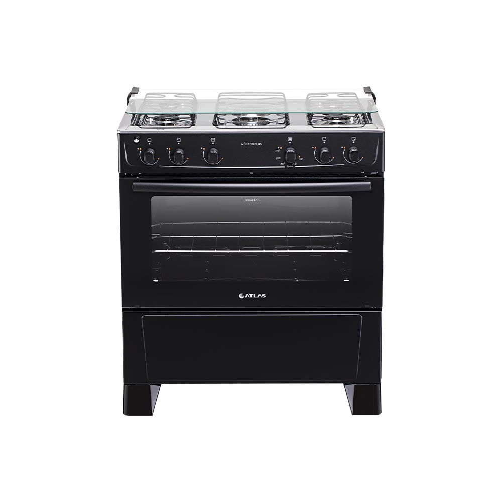 Fogão De Piso Atlas Monaco Plus 5 Bocas Mesa Inox Forno 86,5 Litros Preto Bivolt em Oferta na Shopee