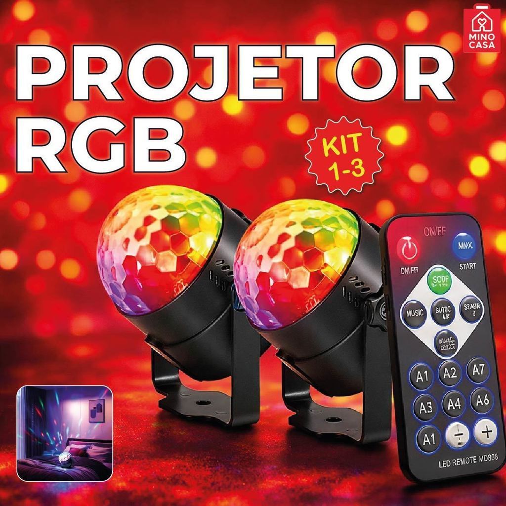 Globo de Luz Led RGB Com Efeito com Controle Remoto e Modos de Luzes Projetor de Luz