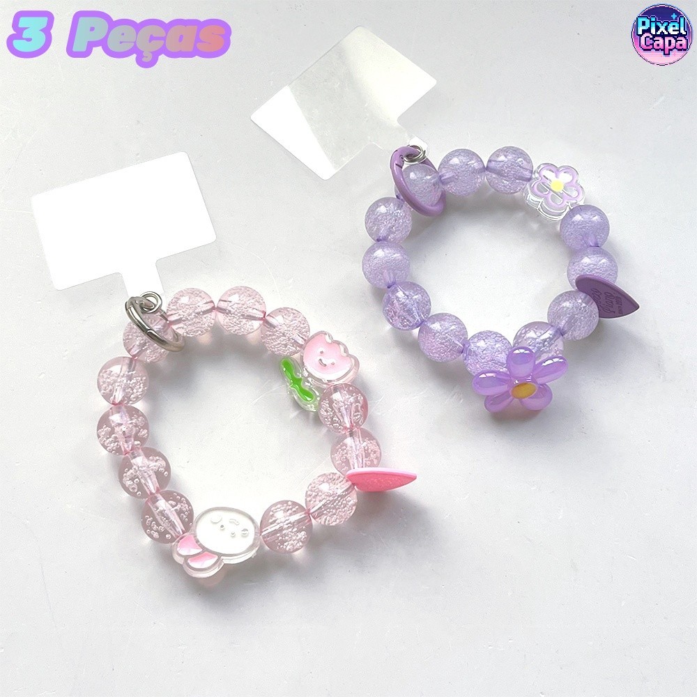 Kit 3 Cordão De Cristal Com Cordão De Cristal Com Macaron Color Bead Bracelet Para Celular Corda De Pulso SL005