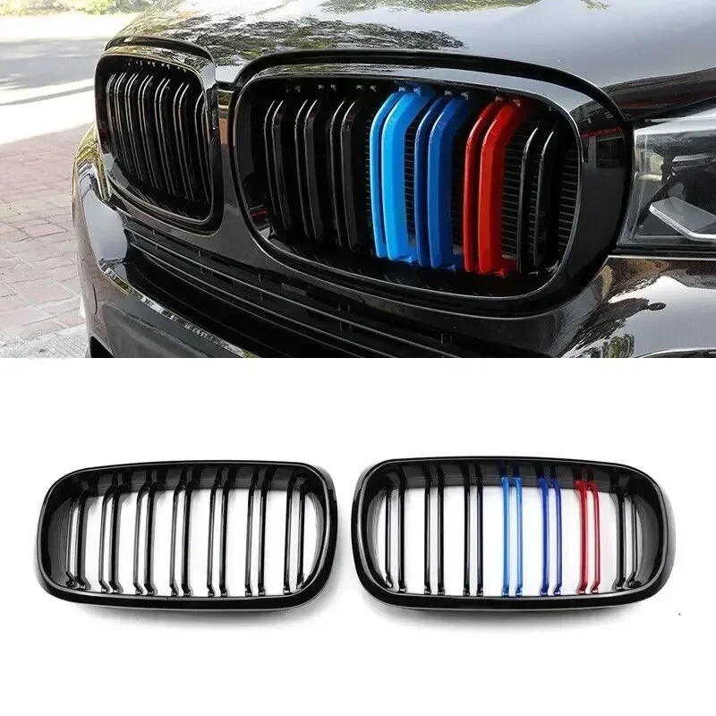 F15 F16 Par Carro Duplo Ripas Frente Rim Corrida Grade Substituição Para BMW X5 X6 2014 2015 2016 2017 Grills
